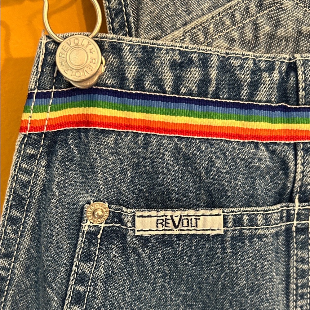 Stylish Denim Overalls with Rainbow Detail - Picture 3 of 9